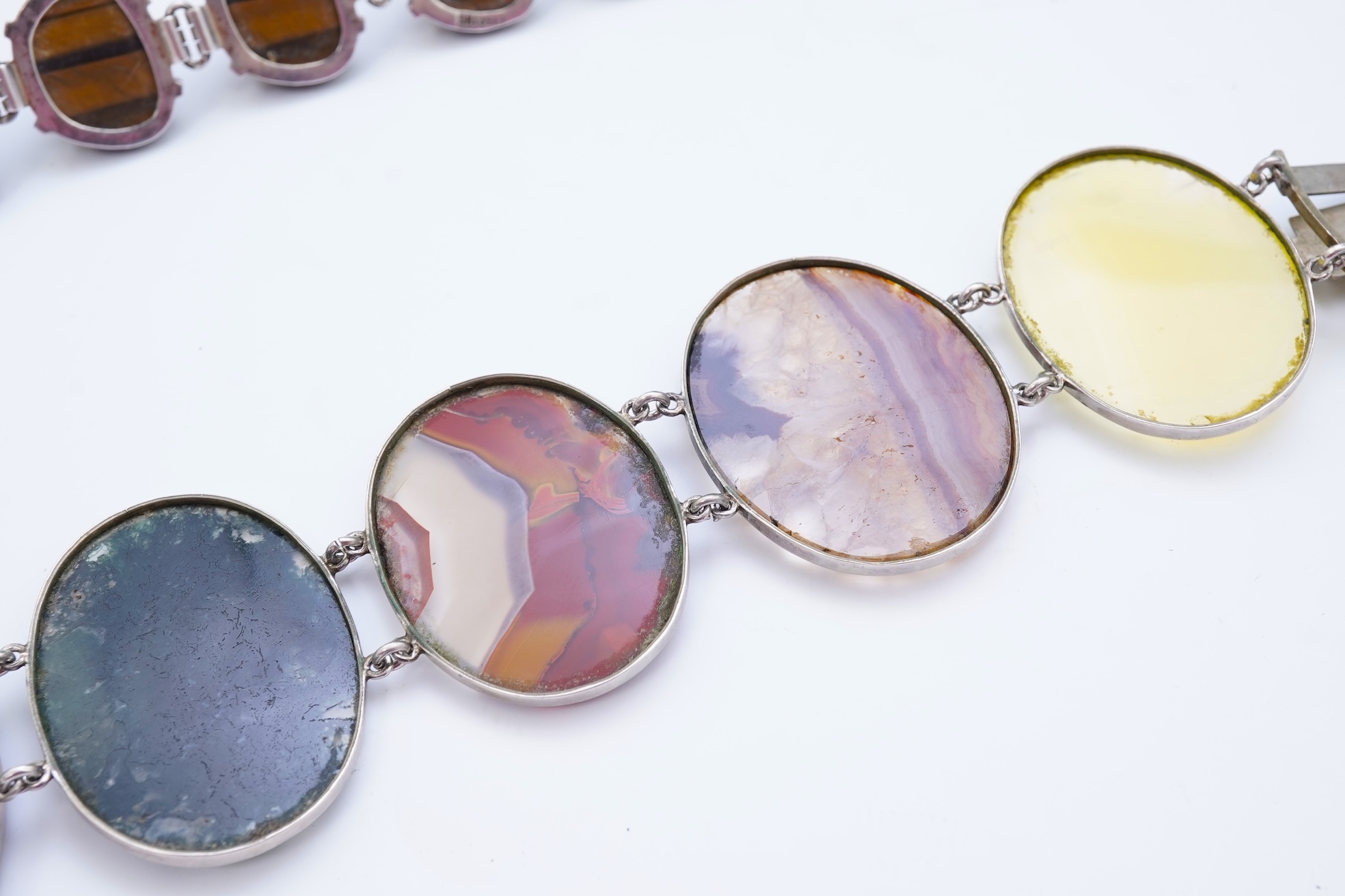 Two silver and hardstone bracelets